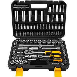 Jogo de soquetes e ponteiras com encaixe de 1/4" e de 1/2", com catraca, 108 peças, VONDER