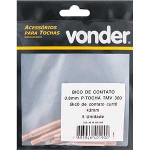 Bico de contato 0.8 mm x 43 mm, para tocha TMV 300, VONDER