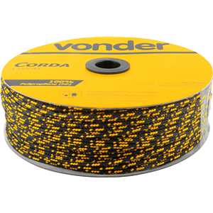 Corda multifilamento trançada 6,0 mm x 165 m, preta e amarela, em carretel, VONDER