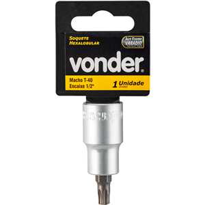 Soquete hexalobular macho T-40, encaixe 1/2", VONDER