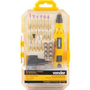 Microrretífica a bateria 3,6 V, fonte bivolt automático, com 24 acessórios, MBV 036, VONDER