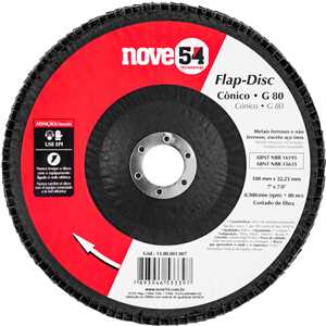 Flap-disc, disco de desbaste/acabamento, 7" - 180 mm, cônico, grão 80, NOVE54