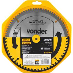 Lâmina de serra circular com vídea, para alumínio, 250 mm x 30 mm x 80 dentes, VONDER