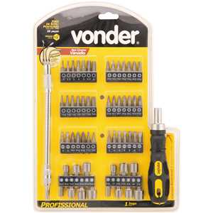 Jogo de bits/ponteiras, com 58 peças, encaixe sextavado 1/4", VONDER