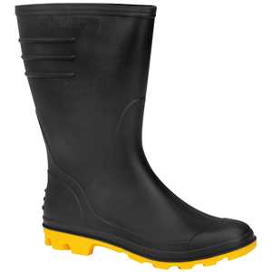 Bota de PVC preta com solado amarelo, 40, cano médio, sem forro, VONDER