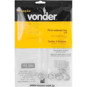Porca sextavada inox, UNC 1/4", VONDER