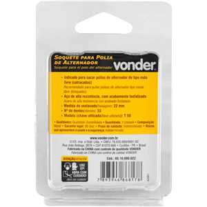 Soquete especial para polia de alternador, sextavado 22 mm x estriado 33 dentes, VONDER