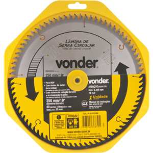 Lâmina de serra circular com dentes de metal duro, 250 mm x 30 mm, com 80 dentes, para MDF, VONDER