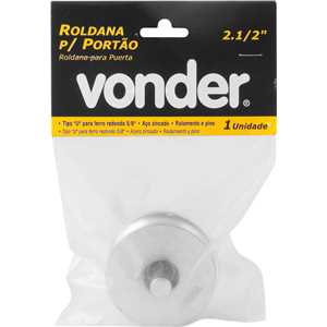 Roldana para portão 2.1/2", tipo U, aço zincado, com rolamento e pino, VONDER
