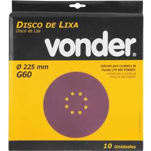 Disco de lixa com costado em pluma 225 mm, grão 60, para as lixadeiras LPV 400B, LPV 600, LPV 925, LPV 950B e LPV 1000, VONDER