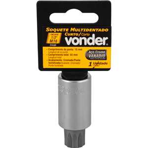 Soquete multidentado, curto, com encaixe de 1/2", M16, VONDER