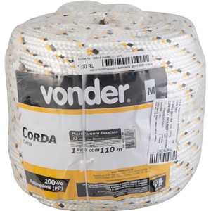 Corda multifilamento trançada 12,0 mm x 110 m, branca com detalhes em preto e amarelo, VONDER