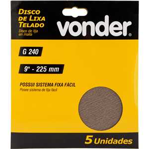 Disco de lixa telado, 9" - 225 mm, grão 240, embalagem com 5 peças, VONDER