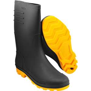 Bota de PVC preta com solado amarelo, 38, cano médio, com forro, VONDER