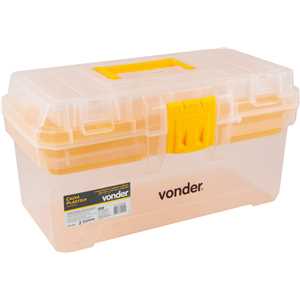 Caixa plástica para ferramentas, transparente e amarela, com 1 bandeja, CPV 0330, VONDER