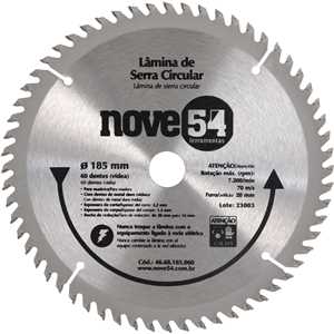 Lâmina de serra circular com dentes de metal duro/vídea, 185 mm x 20 mm, 60 dentes, NOVE54