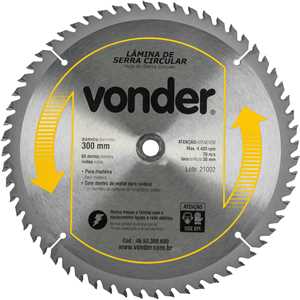 Lâmina de serra circular com dentes de metal duro/vídea, 300 mm x 30 mm, 60 dentes, VONDER