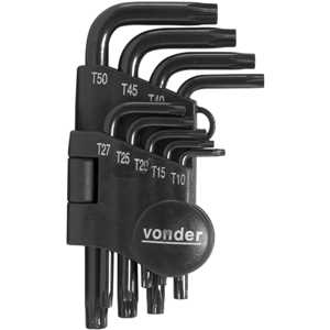 Jogo de chaves hexalobular, T10 a T50, com 9 peças, VTX4, VONDER