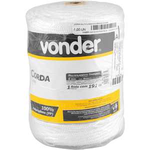 Corda multifilamento trançada 6,0 mm x 191 m, branca, VONDER