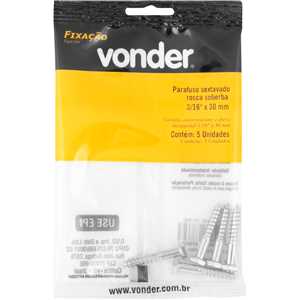 Parafuso sextavado rosca soberba 3/16" x 30 mm, cartela com 5 peças, VONDER
