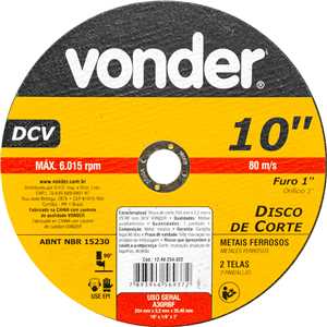Disco de corte 254 mm x 3,2 mm x 25,40 mm DCV, VONDER