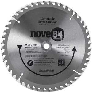 Lâmina de serra circular com dentes de metal duro/vídea, 250 mm x 30 mm, 48 dentes, NOVE54