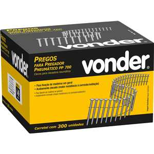 Prego coil anelado, 2,5 mm x 64 mm, zincado, carretel com 300 unidades, para o pregador PP 700, VONDER