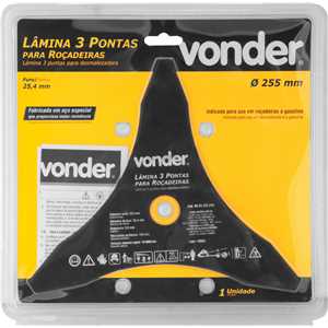Lâmina de 3 pontas, para roçadeiras, 255 mm x 25,4 mm, VONDER