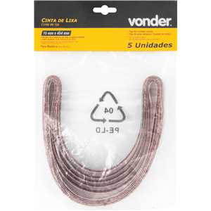 Cinta de lixa 15,0 mm x 454,0 mm, G 80, embalagem com 5 peças, VONDER