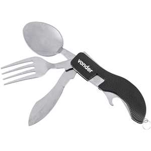 Canivete multiuso, em aço inox, com talheres, 4 em 1, VONDER