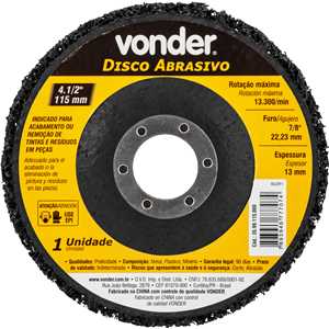 Disco abrasivo 4.1/2", furo de 7/8" (22,23 mm), VONDER