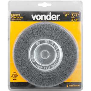 Escova circular de aço, ondulada, 6" x 1/2" x 5/8" (152,4 mm x 12,7 mm x 15,9 mm) VONDER