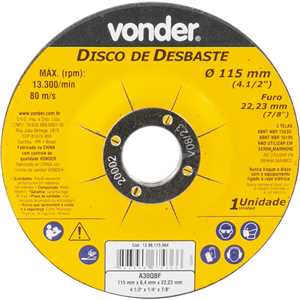 Disco de desbaste 115,0 mm x 6,4 mm x 22,23 mm, DBV, VONDER