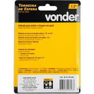 Torneira de esfera, 1/2", VONDER