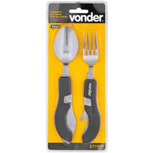 Canivete multiuso, em aço inox, com talheres, 4 em 1, VONDER