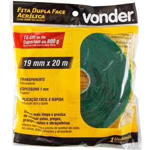 Fita dupla face acrílica, 19 mm x 20 m, VONDER