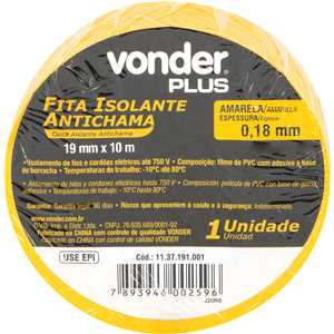 Fita isolante, 19 mm x 10 m, amarela, VONDER PLUS