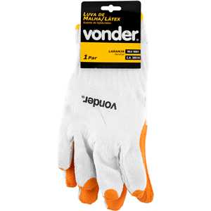 Luva de malha com látex, MLV 9001, cor laranja, tamanho 9, VONDER