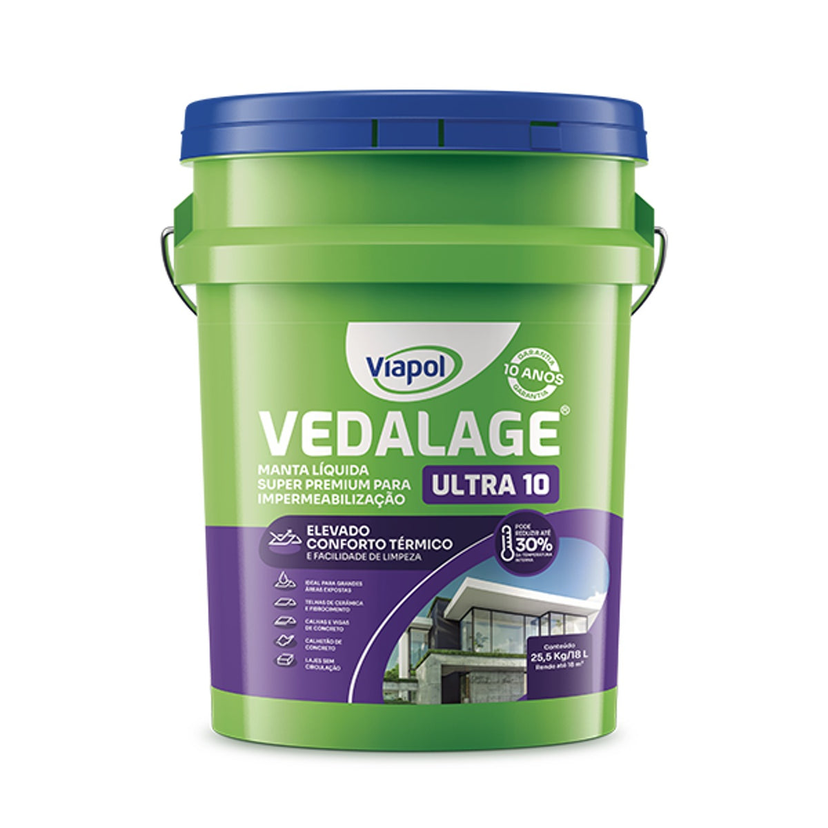 Vedalage Ultra 10 Viapol manta líquida refletiva com 10 anos de vida útil para laje e telha de fibrocimento