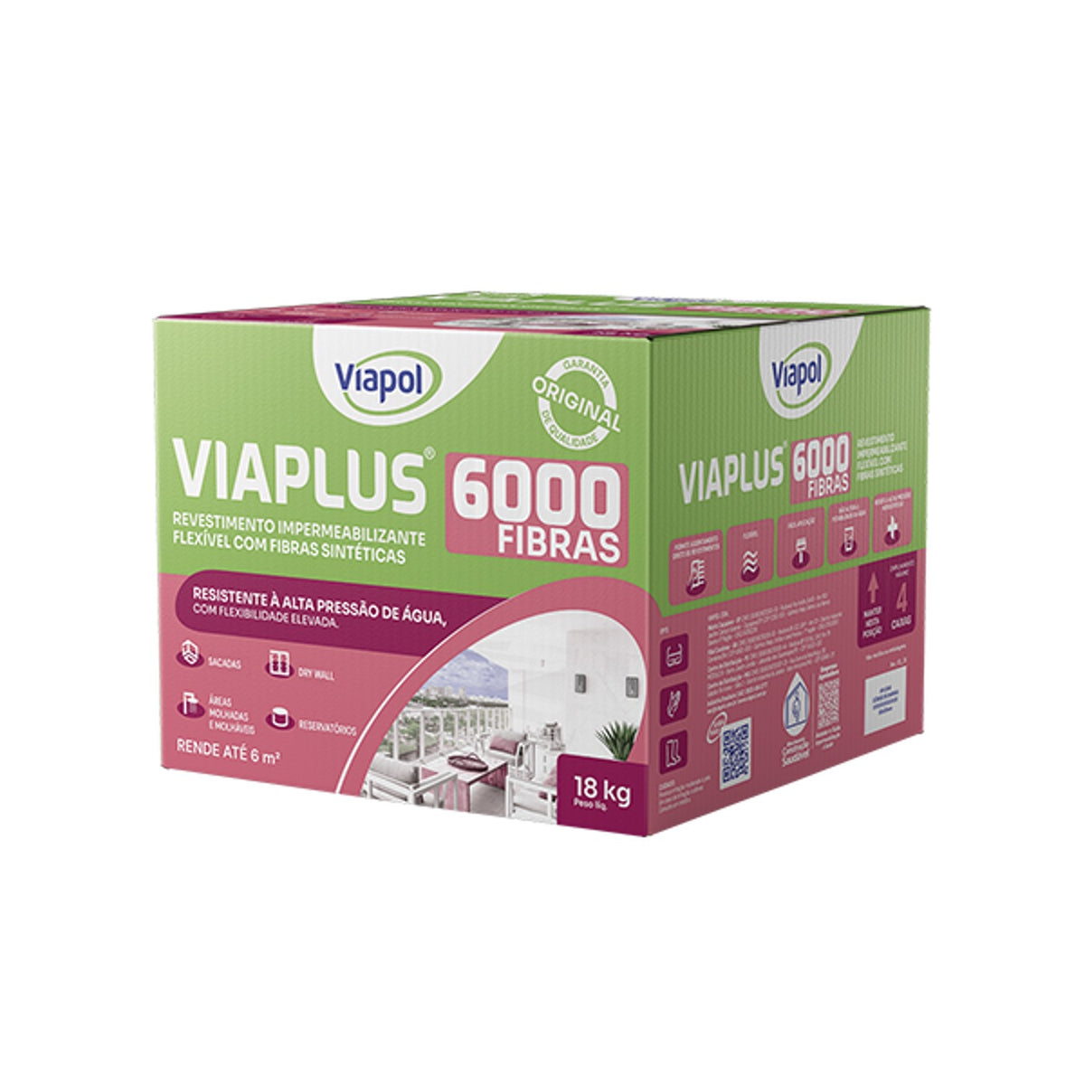Viaplus 6000 Fibras Viapol argamassa impermeabilizante bicomponente para área molhada, drywall e reservatório