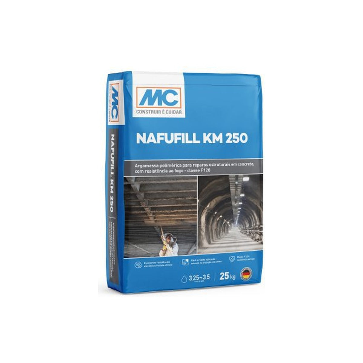 Argamassa estrutural Nafufill KM 250 resistente ao fogo para reparo de concreto 25 kg