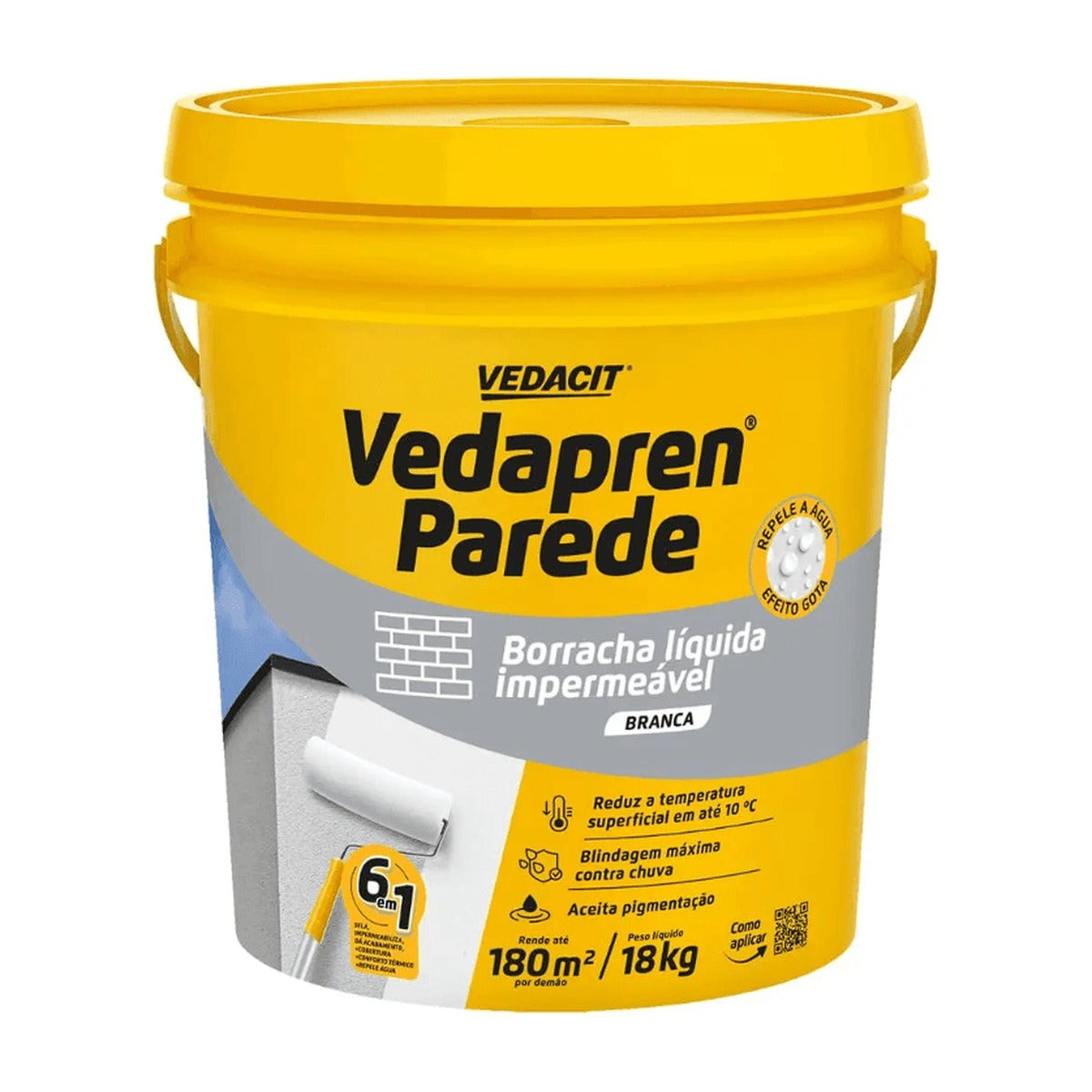 Borracha líquida Vedapren Parede Vedacit branca para fachadas 18 kg