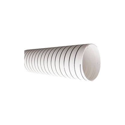 Tubo de PVC estruturado helicoidal BR Loc DN 2100 mm em fundo branco, com o perfil nervurado e a boca do tubo